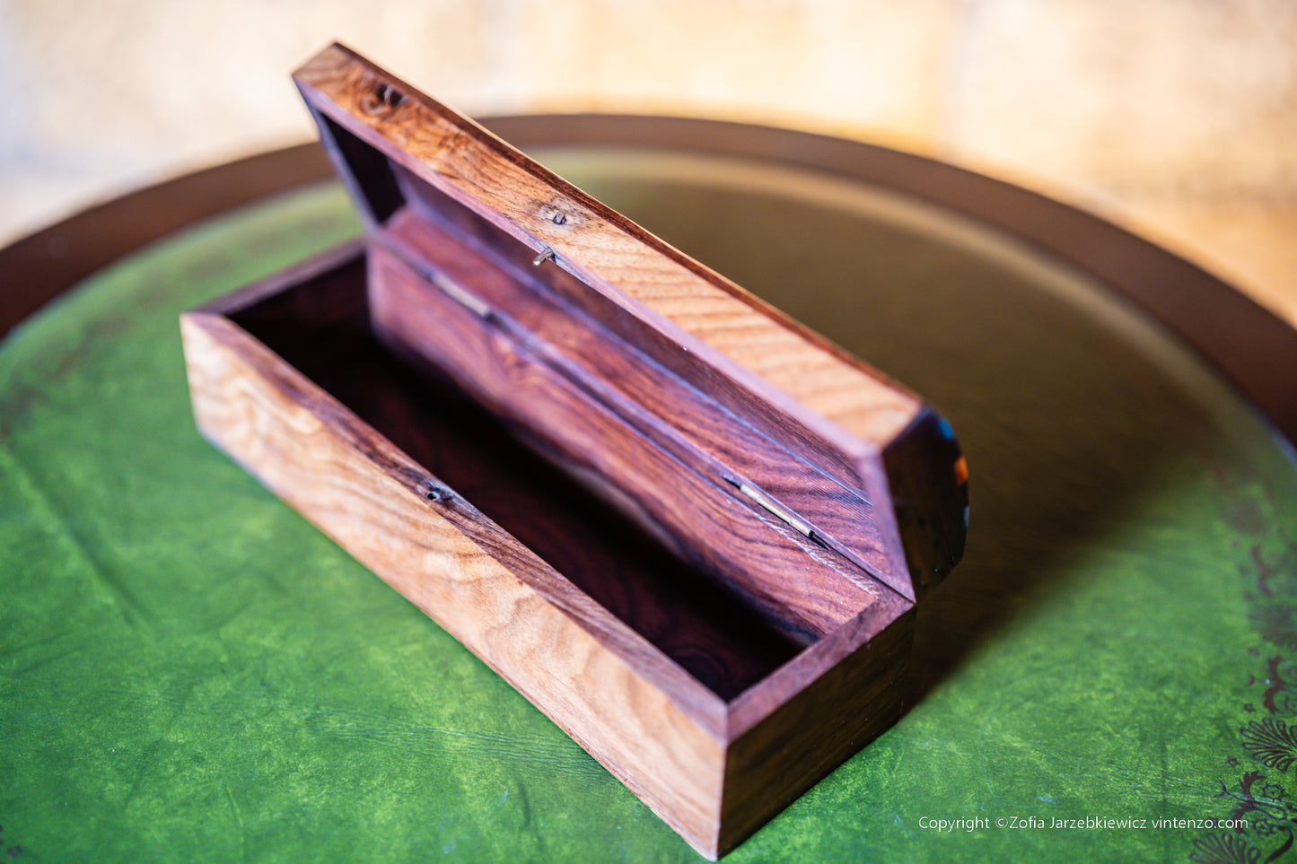 Vintage Wooden Box with Colourful Stripes on Top
