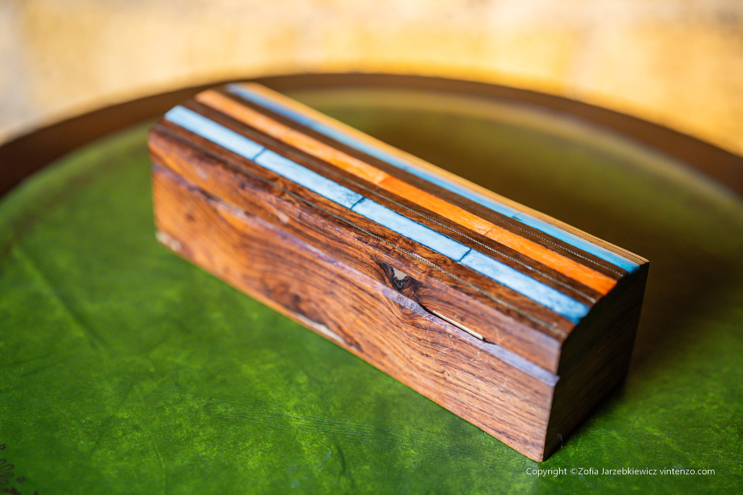 Vintage Wooden Box with Colourful Stripes on Top