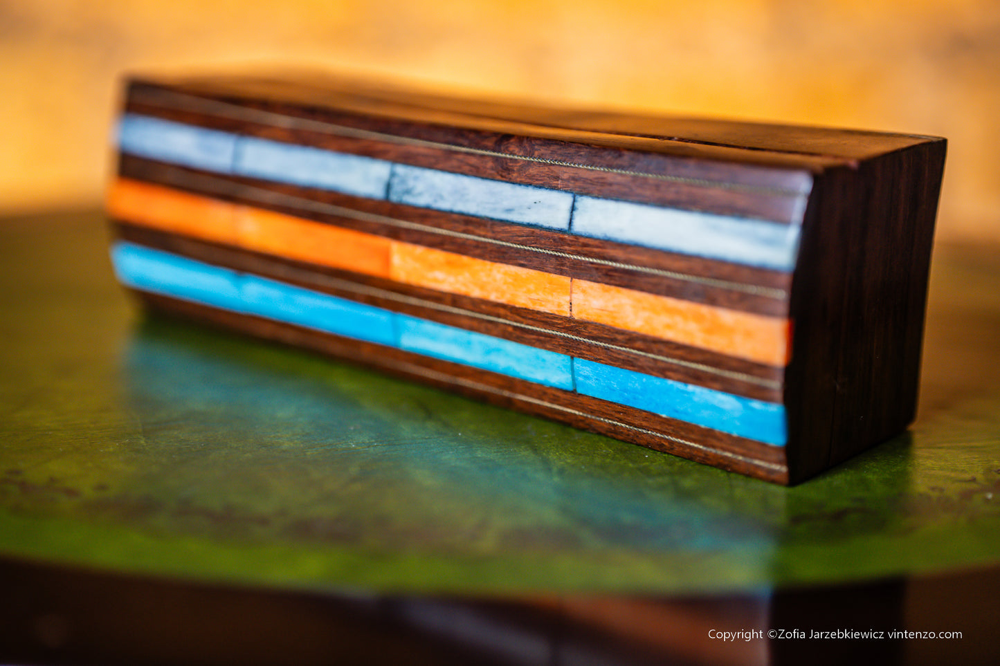 Vintage Wooden Box with Colourful Stripes on Top