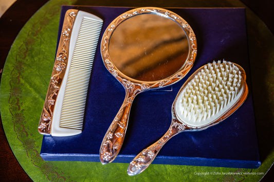 Vintage 3 Piece Silver Plated Vanity Set, Boxed