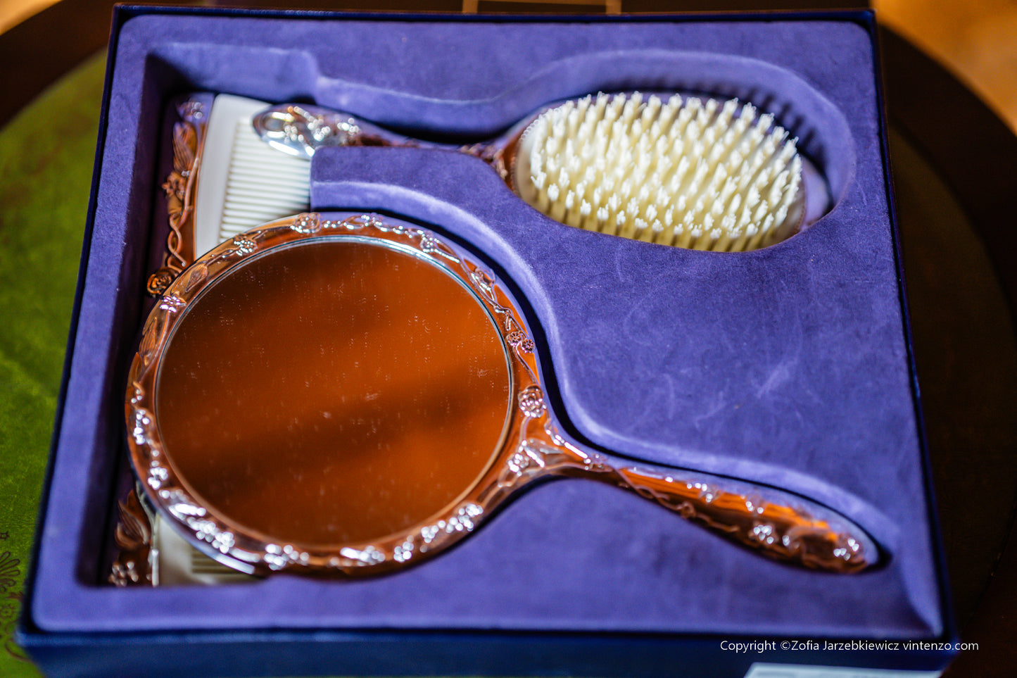 Vintage 3 Piece Silver Plated Vanity Set, Boxed