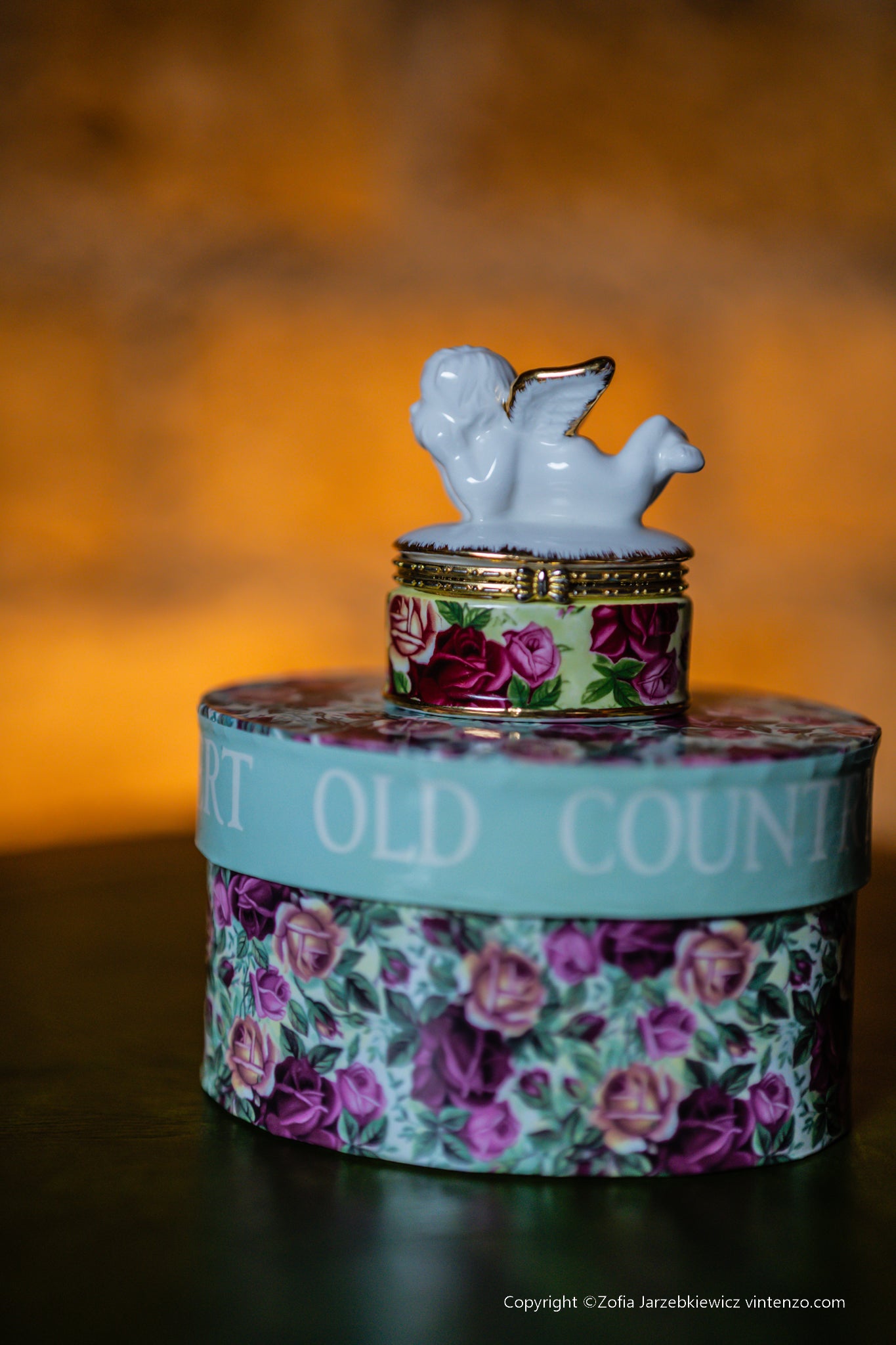Royal Albert Old Country Roses Trinket Box with Angel Figurine