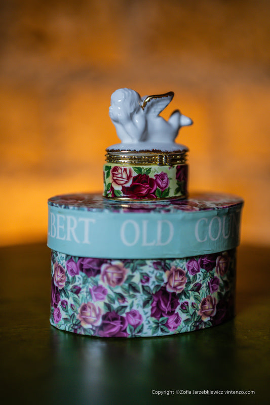 Royal Albert Old Country Roses Trinket Box with Angel Figurine