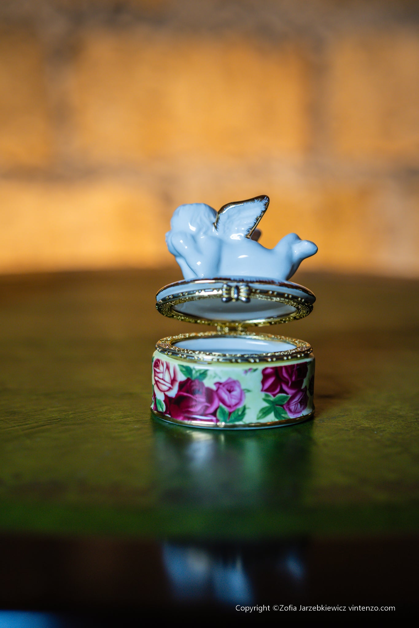 Royal Albert Old Country Roses Trinket Box with Angel Figurine