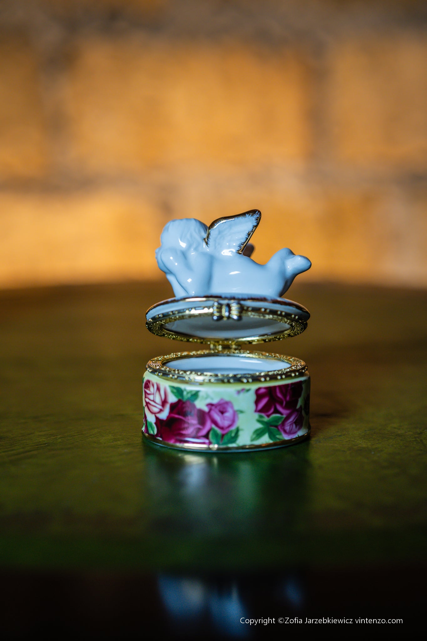 Royal Albert Old Country Roses Trinket Box with Angel Figurine