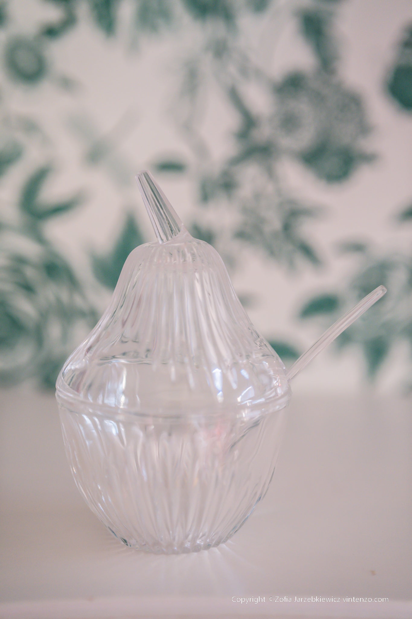 Vintage Lead Crystal 24% Pear with Spoon Enesco West Germany