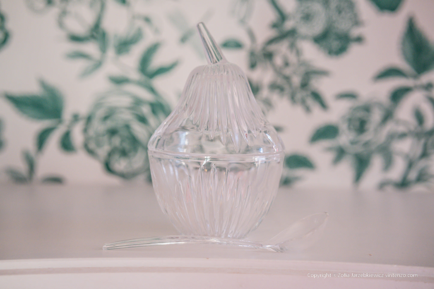 Vintage Lead Crystal 24% Pear with Spoon Enesco West Germany