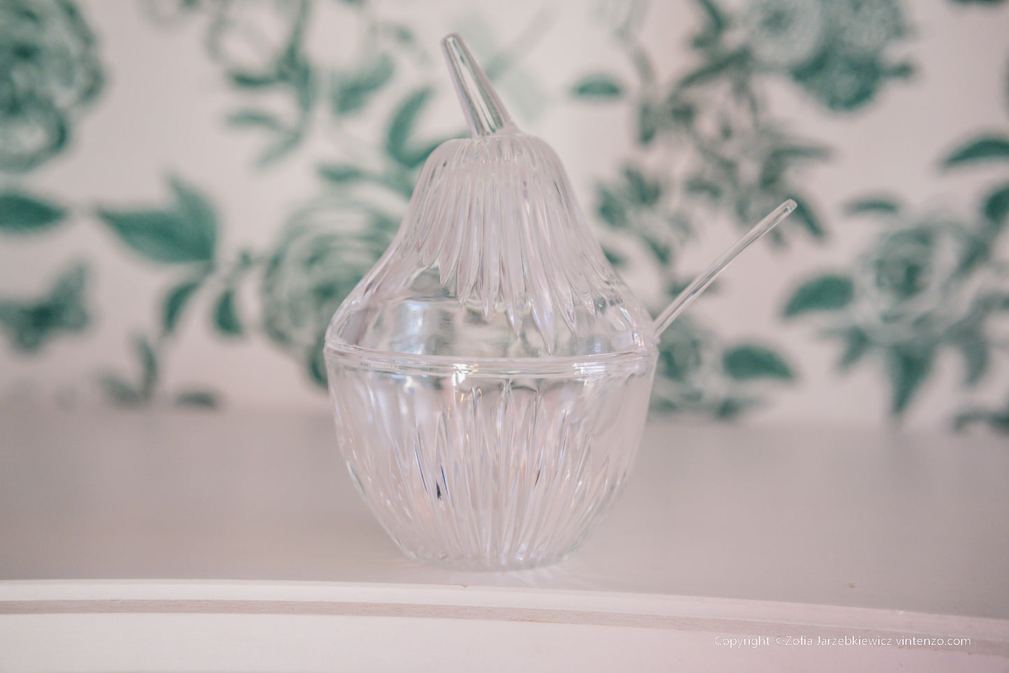Vintage Lead Crystal 24% Pear with Spoon Enesco West Germany