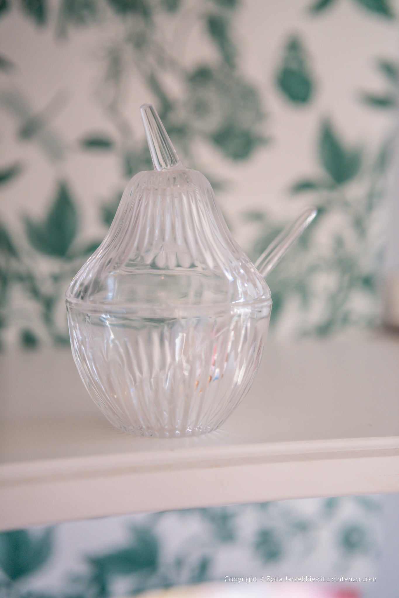 Vintage Lead Crystal 24% Pear with Spoon Enesco West Germany
