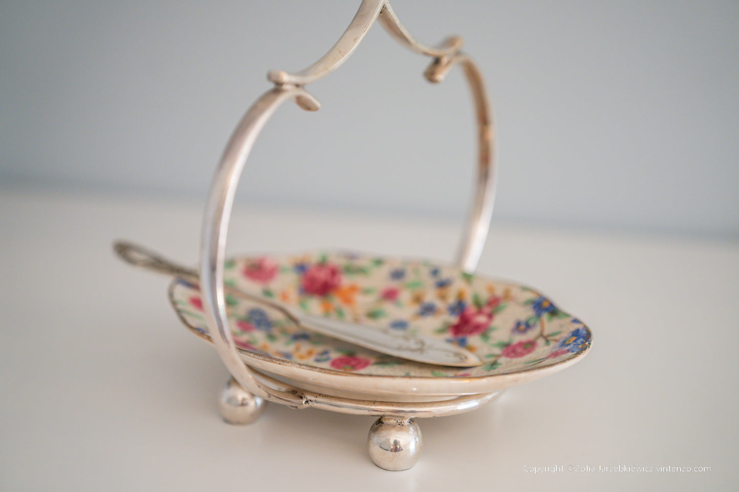 Royal Winton Grimwades Old Cottage Chintz Bowl Dish with Silver Plated Handle and Knife