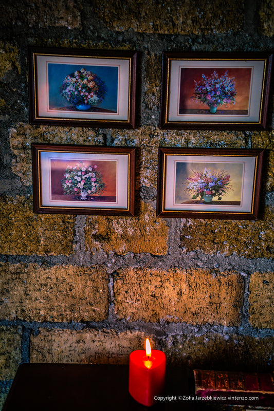Vintage Print of Flowers in a Wooden Frame Set of 4