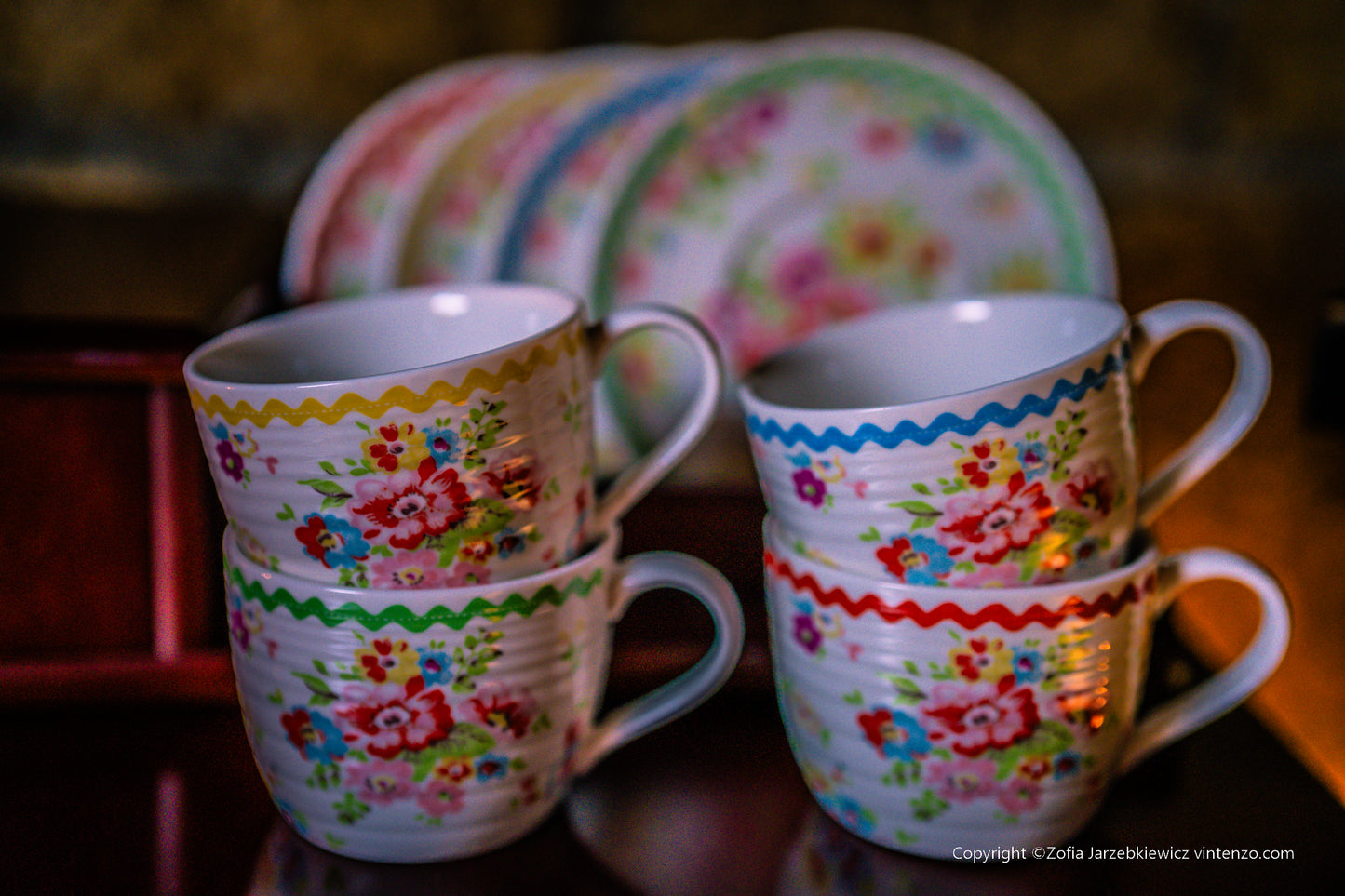 Cath Kidston Set of 4 Teacups and Saucers Cranham Pattern