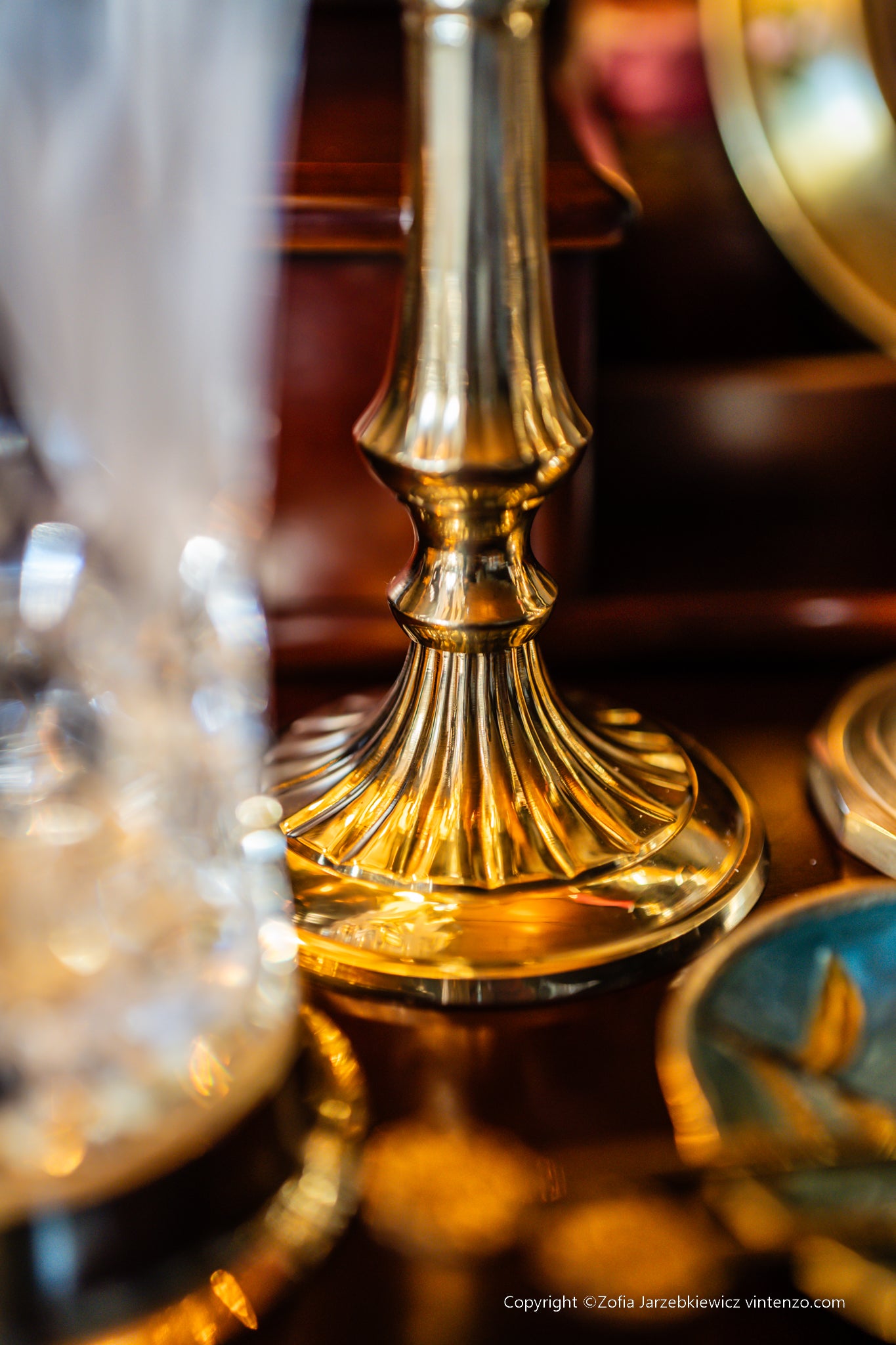 Vintage Tall Brass Candlestick Holder with Hurricane Lamp Shade