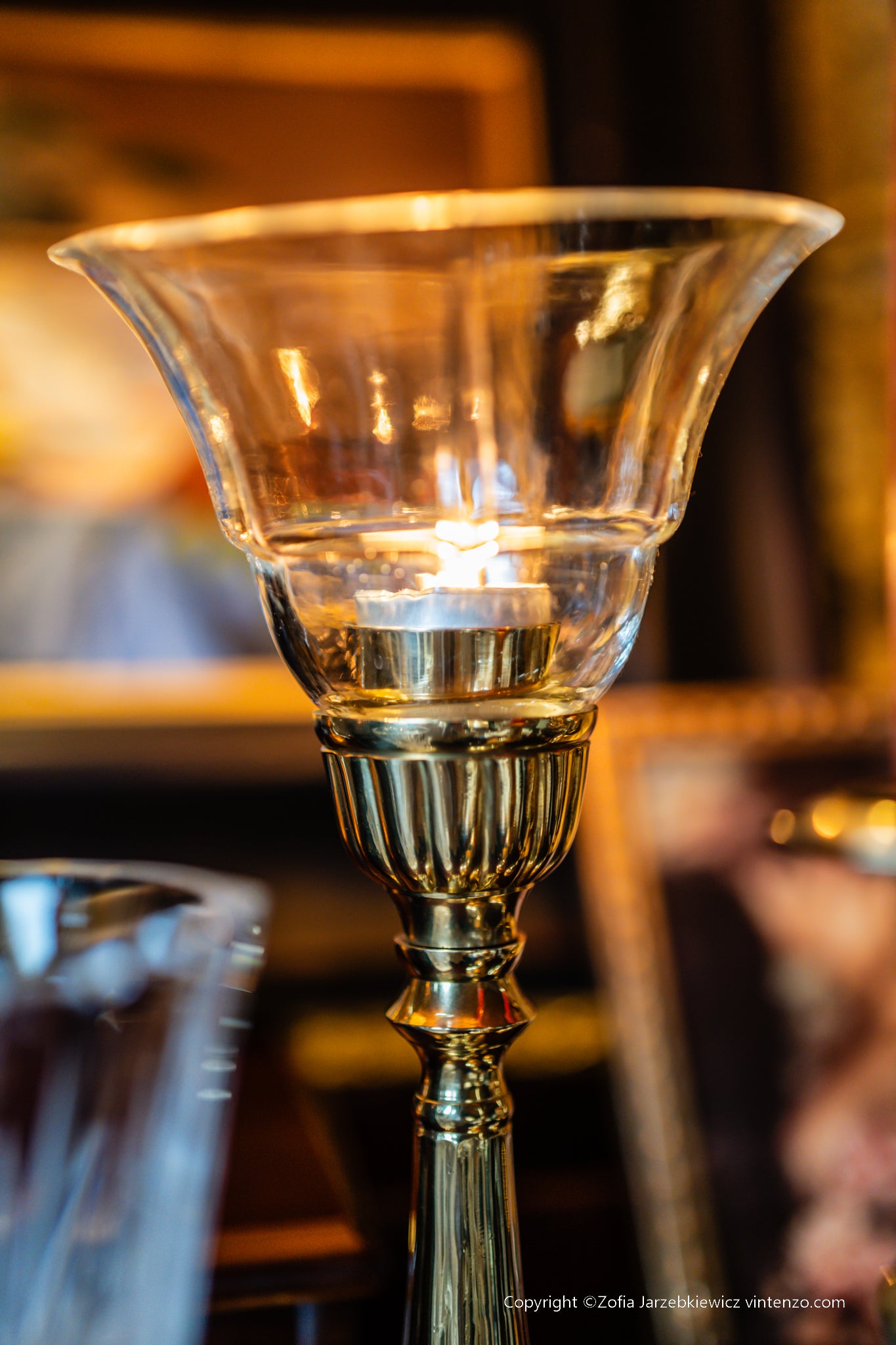 Vintage Tall Brass Candlestick Holder with Hurricane Lamp Shade