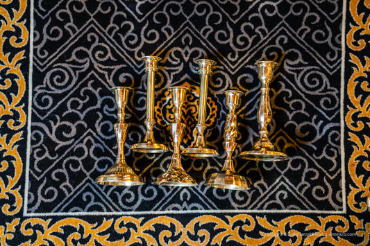 Set of 6 Brass Candle Stands